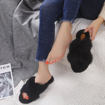 2024 Autumn Japanese-Style Furry Flat Slippers, Comfortable and Warm, Soft Girl Cross-Strap Slippers, Popular Online
