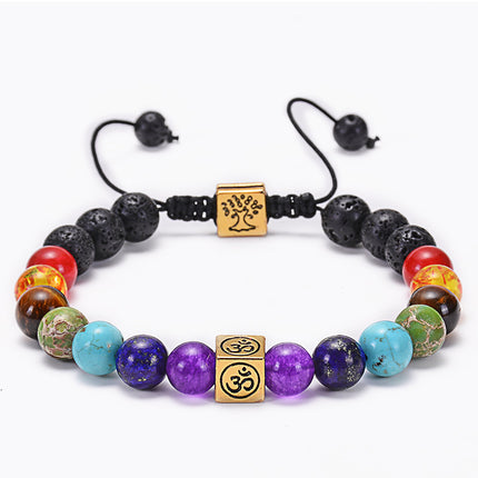 Amazon Hot Sale Natural Agate Frosted Volcanic Stone Bracelet Colorful Natural Stone Yoga Woven Bracelet Wholesale