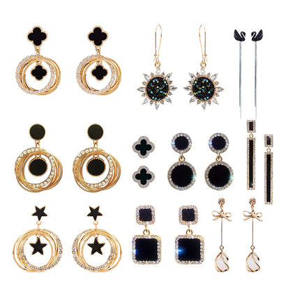 925 Silver Needle Oil Lucky Grass Star Earrings Korean Ins Internet Celebrity Elegant Slimming Earrings Women's Jewelry