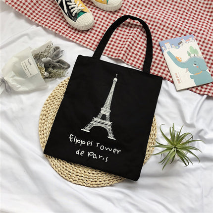 2022 New Fashion Printed Canvas Bag Korean Artistic Shopping Bag Solid Color Polyester Zipper Shoulder Handbag