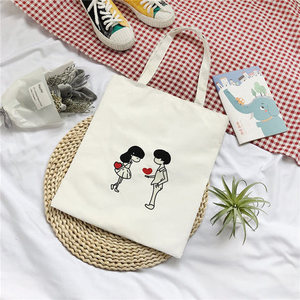 2022 New Fashion Printed Canvas Bag Korean Artistic Shopping Bag Solid Color Polyester Zipper Shoulder Handbag
