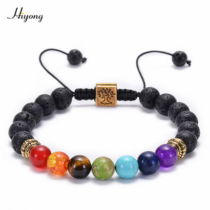 Amazon Hot Sale Natural Agate Frosted Volcanic Stone Bracelet Colorful Natural Stone Yoga Woven Bracelet Wholesale