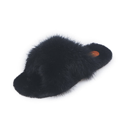 2024 Autumn Japanese-Style Furry Flat Slippers, Comfortable and Warm, Soft Girl Cross-Strap Slippers, Popular Online