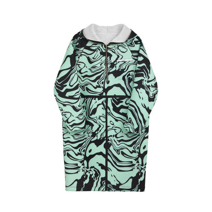 European and American Spring New Loose Geometric Windbreaker Fluorescent Green Hooded Sports Long Sweater Skirt L8061