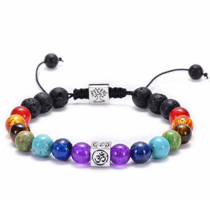 Amazon Hot Sale Natural Agate Frosted Volcanic Stone Bracelet Colorful Natural Stone Yoga Woven Bracelet Wholesale