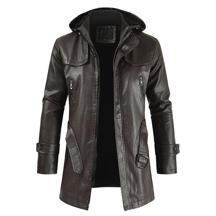 2024 Export Ebay New Men's Casual Fashion Leather Jacket Pu Hooded Slim Young Men's Leather Jacket