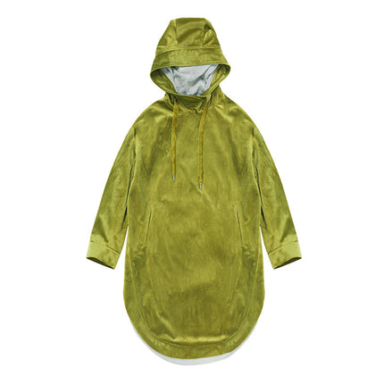 European large version of fashion spring new velvet pullover long hooded fluorescent green skirt women wholesale L8104