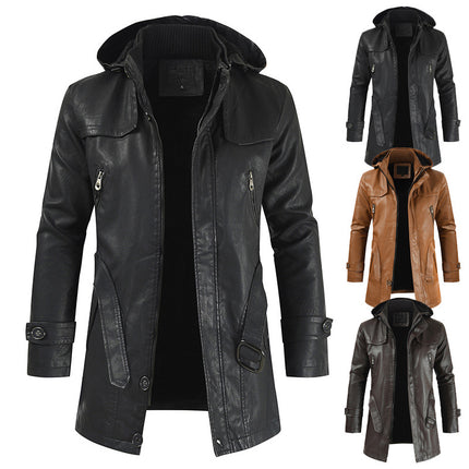 2024 Export Ebay New Men's Casual Fashion Leather Jacket Pu Hooded Slim Young Men's Leather Jacket