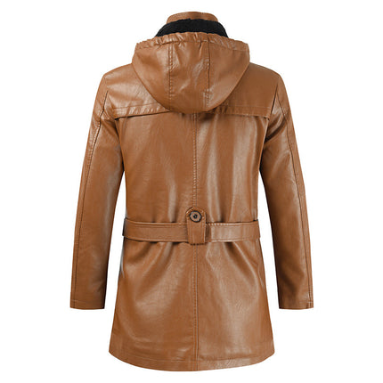 2024 Export Ebay New Men's Casual Fashion Leather Jacket Pu Hooded Slim Young Men's Leather Jacket