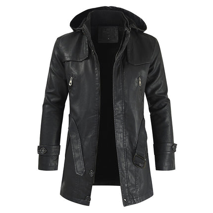 2024 Export Ebay New Men's Casual Fashion Leather Jacket Pu Hooded Slim Young Men's Leather Jacket