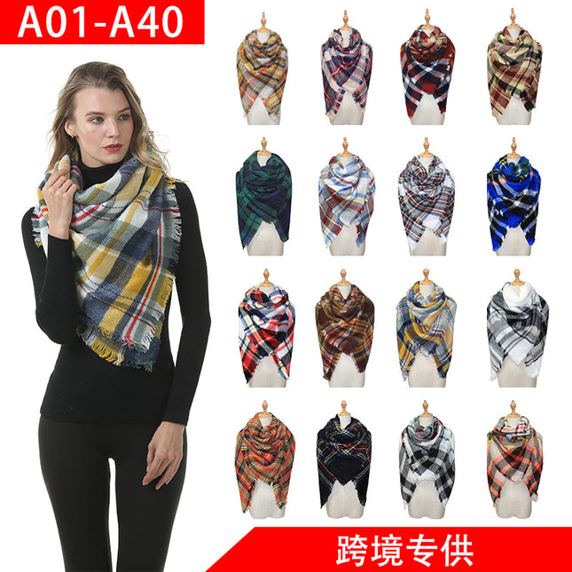 Cross-Border European and American Autumn and Winter Colorful Imitation Cashmere Plaid Square Scarf Plus Double-Sided Brushed Scarf and Shawl