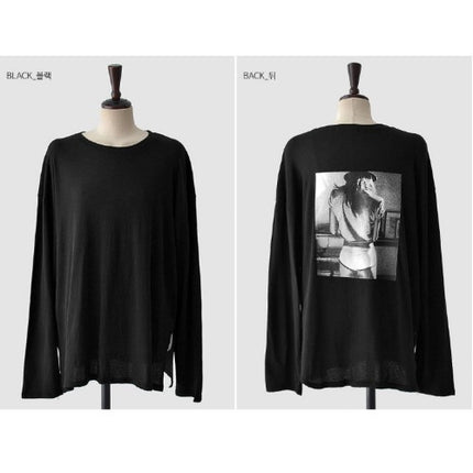 Hot sale South Korea Dongdaemun new mint green back print loose slimming temperament long sleeve T-shirt top women's clothing