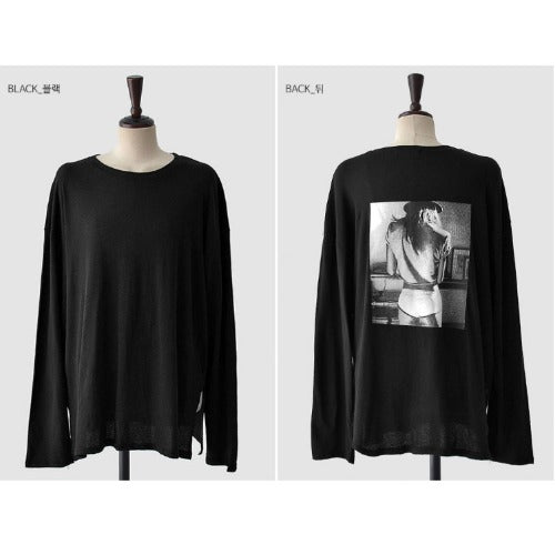 Hot sale South Korea Dongdaemun new mint green back print loose slimming temperament long sleeve T-shirt top women's clothing