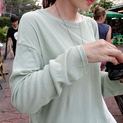 Hot sale South Korea Dongdaemun new mint green back print loose slimming temperament long sleeve T-shirt top women's clothing