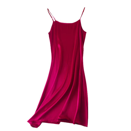 Special Cabinet Style Silk Slip Skirt Pure Mulberry Silk Nightgown Simple Exquisite Petticoat Mid-length Women's dress Solid Color