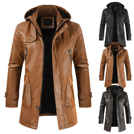2024 Export Ebay New Men's Casual Fashion Leather Jacket Pu Hooded Slim Young Men's Leather Jacket