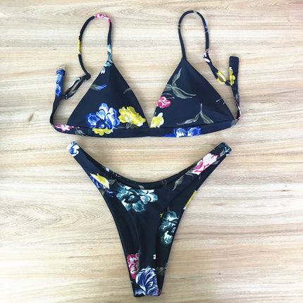 Women's Two-Piece Bikini with Print, Backless Swimsuit, Black Bikini with Polka Dots, Quick-Dry, Tight-Fitting Two-Piece Style