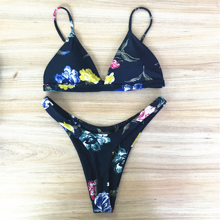 Women's Two-Piece Bikini with Print, Backless Swimsuit, Black Bikini with Polka Dots, Quick-Dry, Tight-Fitting Two-Piece Style