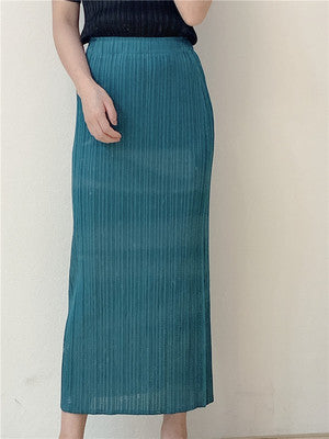 Summer New Elegant Miyake Skirt Casual Pleated Slim Long High Elastic Pleated Hip Skirt One Step Skirt