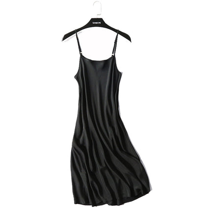 Special Cabinet Style Silk Slip Skirt Pure Mulberry Silk Nightgown Simple Exquisite Petticoat Mid-length Women's dress Solid Color