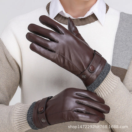 Sheepskin Gloves Men's Winter Warm Leather Gloves for Cycling Motorcycles and Driving Thin Fleece-Lined Touch Screen Sheepskin Gloves