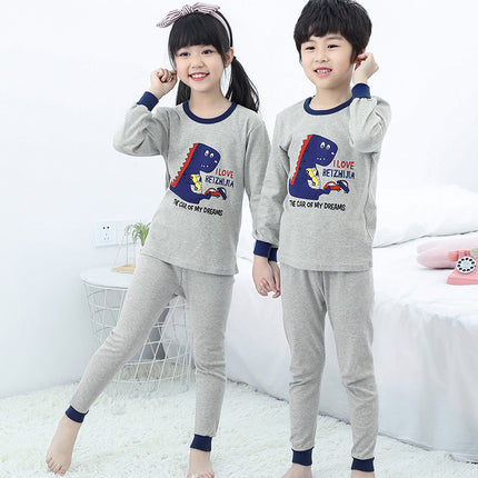 2025 Autumn and Winter Children's Thermal Underwear Set Cotton Pajamas Baby Dinosaur Thermal Top and Bottom Full Cotton Warm and Cold-Proof