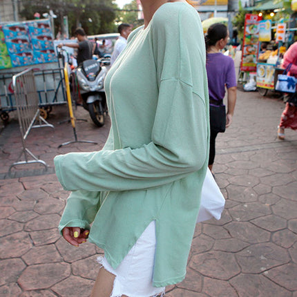 Hot sale South Korea Dongdaemun new mint green back print loose slimming temperament long sleeve T-shirt top women's clothing