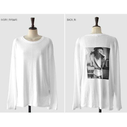Hot sale South Korea Dongdaemun new mint green back print loose slimming temperament long sleeve T-shirt top women's clothing