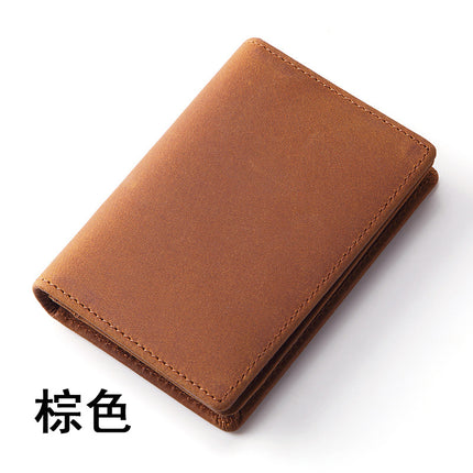 Amazon Hot Sale New Crazy Horse Cowhide Card Bag Retro Oil Leather Large Capacity Plain Print Card Holder Factory Outlet