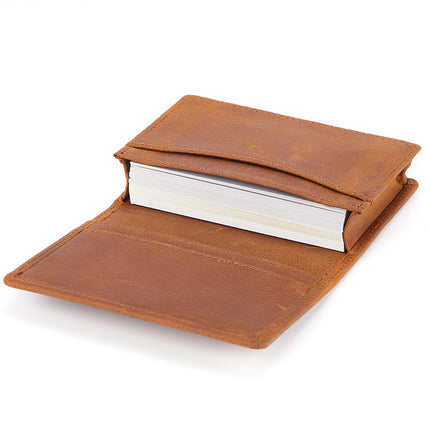 Amazon Hot Sale New Crazy Horse Cowhide Card Bag Retro Oil Leather Large Capacity Plain Print Card Holder Factory Outlet