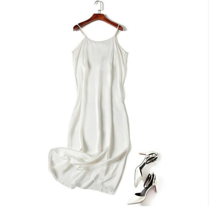 Special Cabinet Style Silk Slip Skirt Pure Mulberry Silk Nightgown Simple Exquisite Petticoat Mid-length Women's dress Solid Color