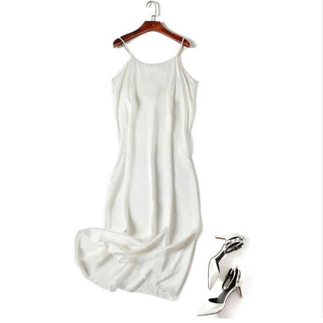 Special Cabinet Style Silk Slip Skirt Pure Mulberry Silk Nightgown Simple Exquisite Petticoat Mid-length Women's dress Solid Color