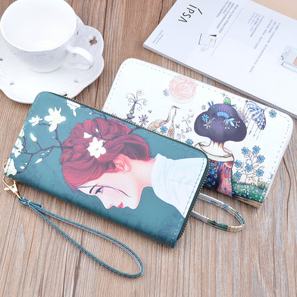 New Women's Wallet Women's Long Zipper Clutch Soft Wallet Korean Printed Fashion Student Change Mobile Phone Bag