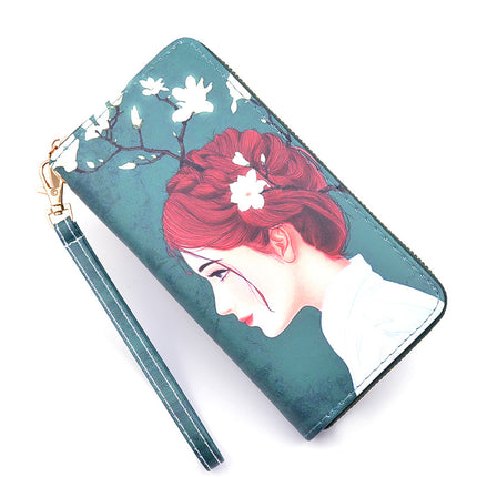 New Women's Wallet Women's Long Zipper Clutch Soft Wallet Korean Printed Fashion Student Change Mobile Phone Bag