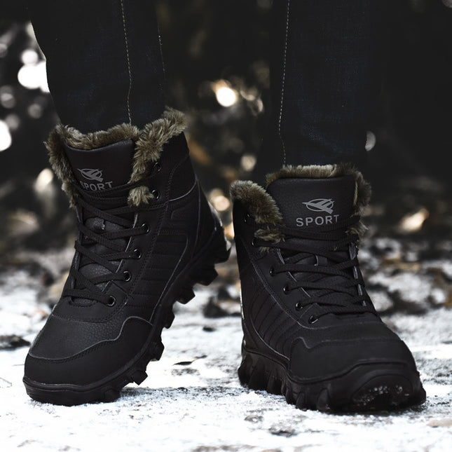 Snow Boots Men's Winter Warm Fleece-Lined Thickeneded Large Size Men's Outdoor Cotton Shoes Northeast High-Top Waterproof Anti-Slip Short Boots