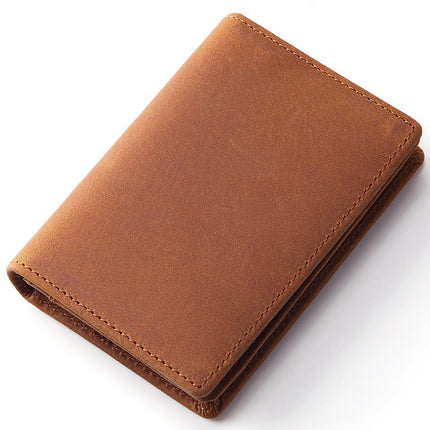 Amazon Hot Sale New Crazy Horse Cowhide Card Bag Retro Oil Leather Large Capacity Plain Print Card Holder Factory Outlet