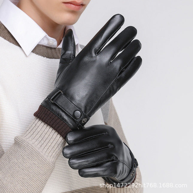 Sheepskin Gloves Men's Winter Warm Leather Gloves for Cycling Motorcycles and Driving Thin Fleece-Lined Touch Screen Sheepskin Gloves