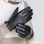 Men's lambskin side-opening - black / Free size