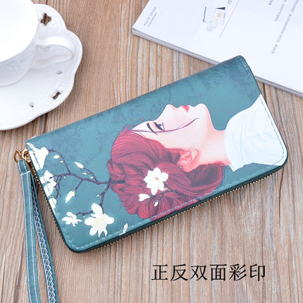 New Women's Wallet Women's Long Zipper Clutch Soft Wallet Korean Printed Fashion Student Change Mobile Phone Bag