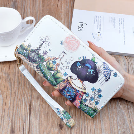 New Women's Wallet Women's Long Zipper Clutch Soft Wallet Korean Printed Fashion Student Change Mobile Phone Bag