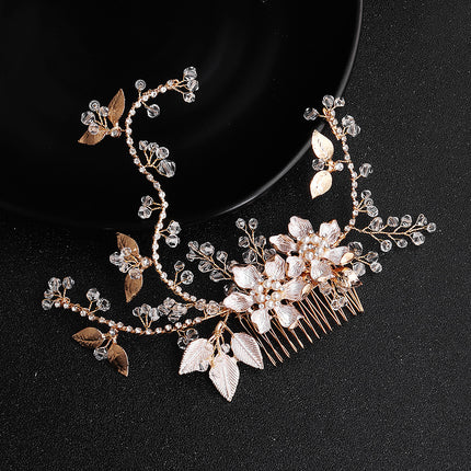 European and American New Jewelry Handmade Bridal Headwear Alloy Flower Branches Hair Comb Pearl Diamond Comb Banquet Hair Accessories