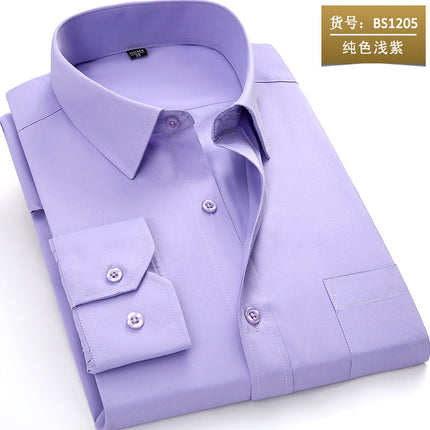 Workwear Purchase Logo Long-Sleeved Shirt for Men, Slim Fit Solid Color Top, Unisex Professional Work Attire with Embroidery Craftsmanship