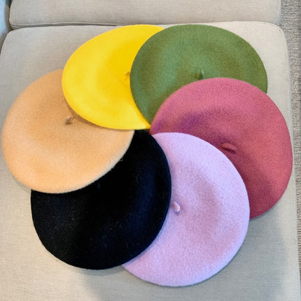Monochrome Beret Women's Autumn and Winter Korean Style Japanese Style Literary Wool Candy Color Painter's Hat Fashionable Warm Hat Wholesale
