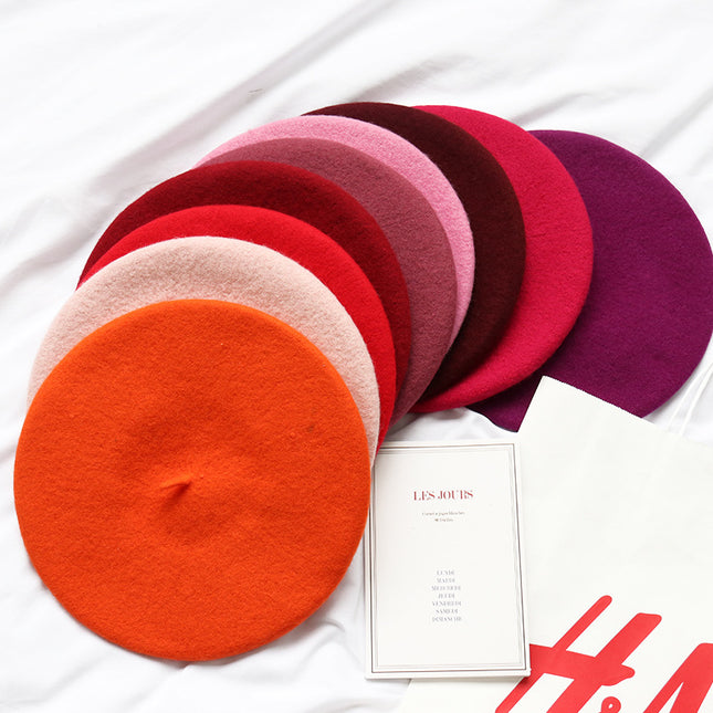 Monochrome Beret Women's Autumn and Winter Korean Style Japanese Style Literary Wool Candy Color Painter's Hat Fashionable Warm Hat Wholesale
