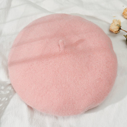 Monochrome Beret Women's Autumn and Winter Korean Style Japanese Style Literary Wool Candy Color Painter's Hat Fashionable Warm Hat Wholesale