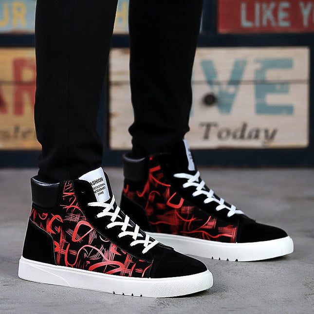 Autumn and Winter Trendy Shoes Men's Casual Board Shoes Korean Style Trendy Board Shoes High-top Cloth Shoes All-match Men's Shoes for Students