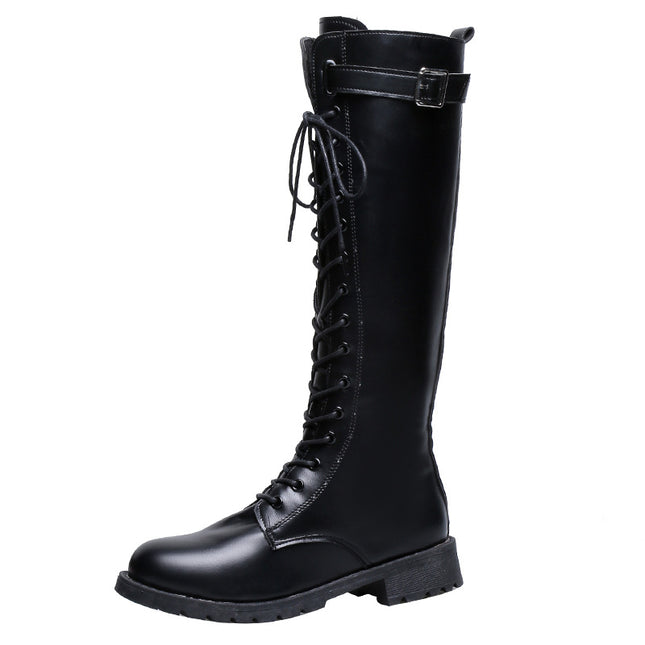 Women's Lace-Up High Boots 2026 Autumn and Winter New Style Mid-Heel Women's Shoes Long Boots Trendy Ins Slim Boots