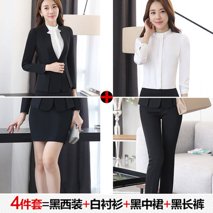Long Sleeve Spring and Autumn Business Suit Women's Slim Fit Beauty Salon Hotel Work Clothes White Collar Interview Dress Suit Dress