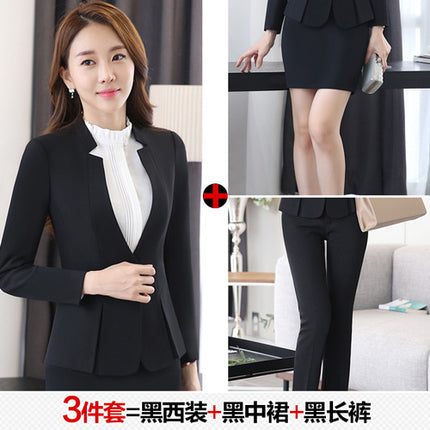 Long Sleeve Spring and Autumn Business Suit Women's Slim Fit Beauty Salon Hotel Work Clothes White Collar Interview Dress Suit Dress