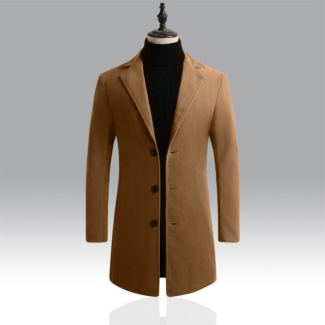 2022 autumn and winter men's woolen overcoat Korean-style slim-fit mid-length trench coat single-breasted woolen overcoat for men